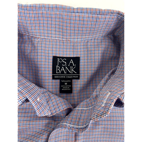 Jos A Banks Executive Tailored Fit Mini Check Blue Plaid LS Cotton Dress Shirt M - Picture 3 of 8